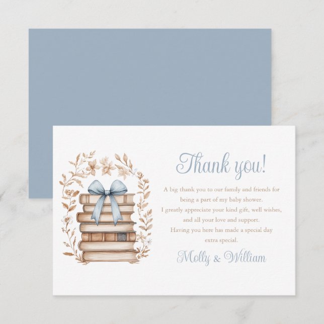 Märchenbuch Blaue Schleife Baby Shower  Dankeskarte (Vorne/Hinten)