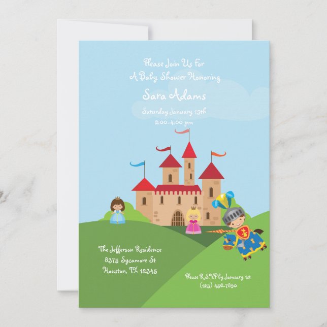 Märchenburg Ritter 12x18 Baby Dusche Einladung (Vorderseite)