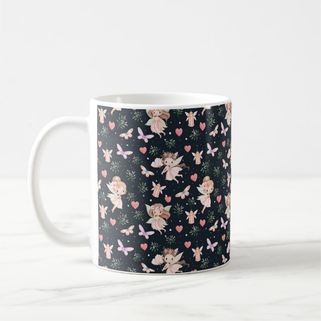Märchenfee mit Blumen Nahtloses Muster Kaffeetasse (Links)