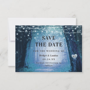 Märchenhaft verzauberter Wald Dunkelblau Save the  Date