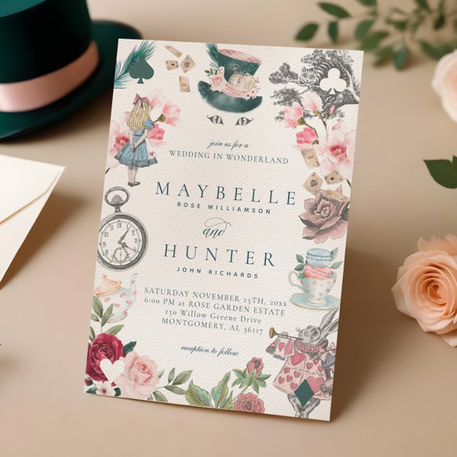 Märchenhafte Alice im Wunderland Whimsical Wedding Einladung (Fairytale Alice in Wonderland Whimsical Wedding Invitation)