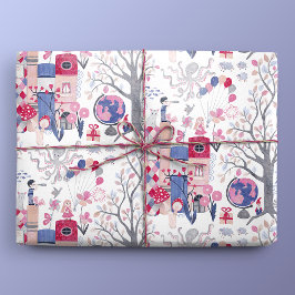 Märchenhafte Bücher und magische Kreaturen weiß Geschenkpapier