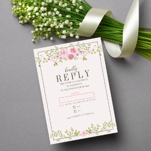 Märchenhafte Florale Pink & Grün Gartenrebe Hochze RSVP Karte