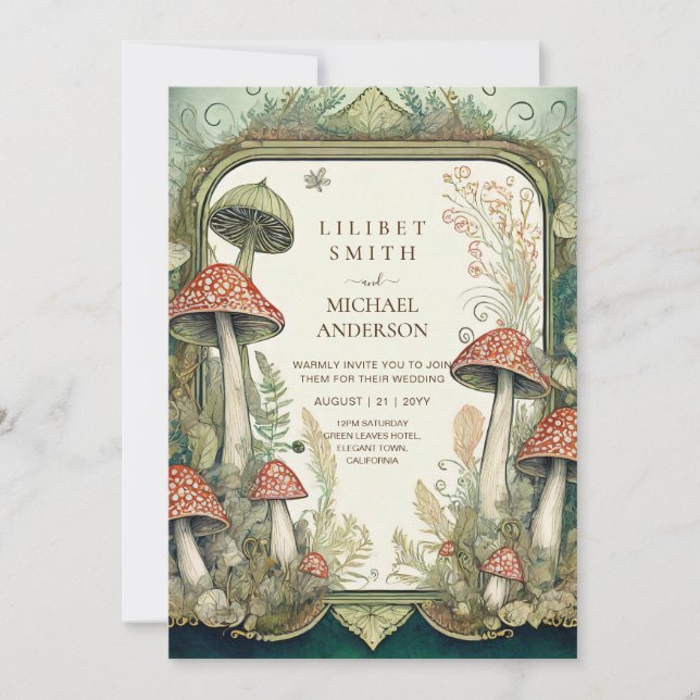 Märchenhafte Hochzeitsfeier Mushroom Forest Einladung (Vorderseite)