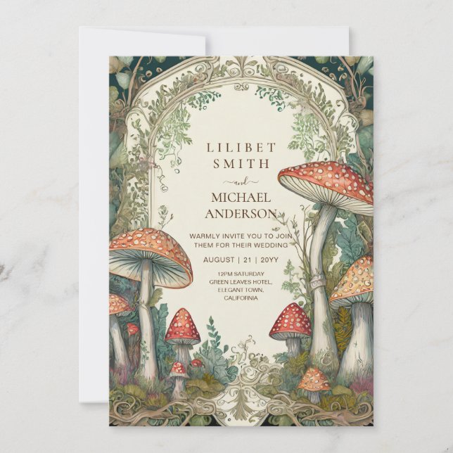 Märchenhafte Hochzeitsfeier Mushroom Forest Einladung (Vorderseite)