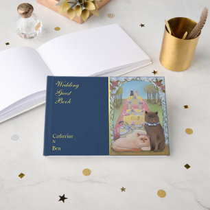 Märchenhafte Hochzeitskatzen 9" x 6" Gold Gästebuch