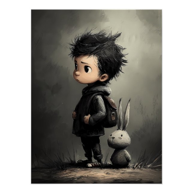 Märchenhafte Kinder Illustration mit Hase Poster (Vorderseite)
