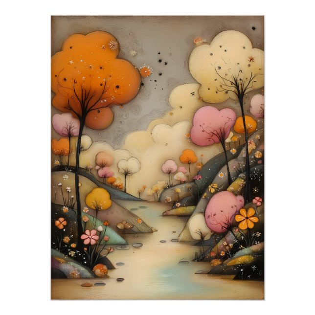 märchenhafte Landschaft mit abstrakten Bäumen  Poster (Vorderseite)