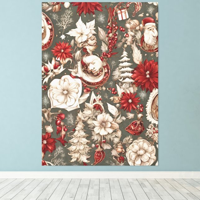 Märchenhafte Weihnachtsdekorationen, Blume Leinwanddruck (Insitu (Holzboden))