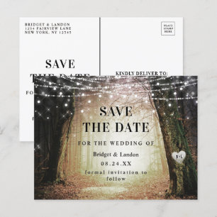 Märchenhafter bezauberter Wald Save the Date Golde Ankündigungspostkarte