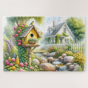Märchenhafter Cottage-Garten-Vogelhaus-Bach
