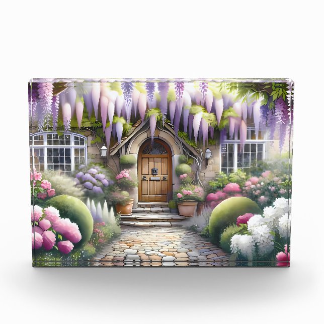 Märchenhafter Cottage-Gartenweg Fotoblock (Vorderseite)
