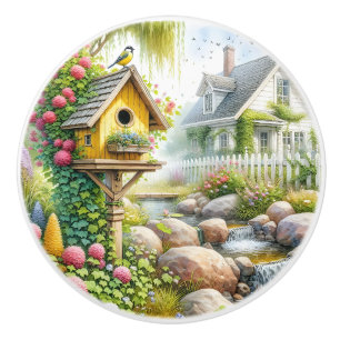 Märchenhafter Landhausgarten-Vogelhaus-Bach Keramikknauf