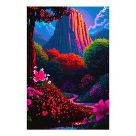 Märchenhafter Wanderpfad durch blühende Berglandsc Fotodruck