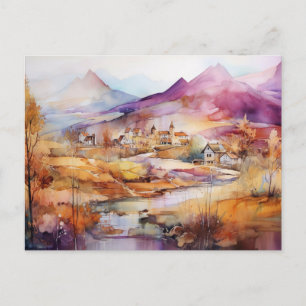 Märchenhaftes Dorf Wasserfarben Postkarte