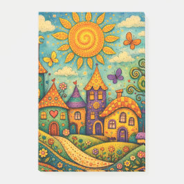 Märchenhaftes Feendorf Farbige Leinwandkunst Post-it Klebezettel