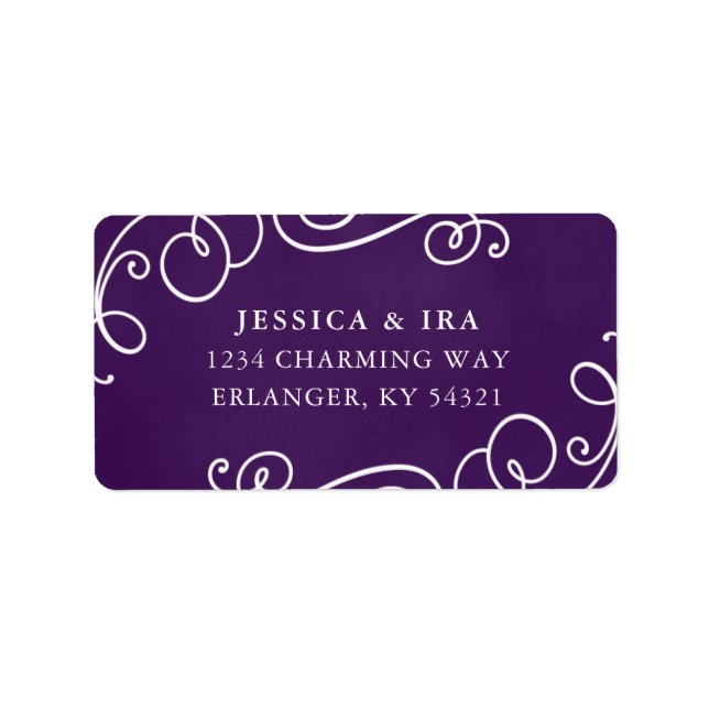 Märchenhaftes Hochzeitsplatz-Label in Royal Lila Adressaufkleber (Vorne)