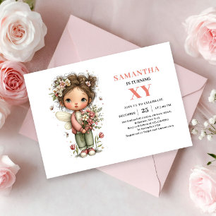 Märchenhaftes Mädchen 7. Geburtstag Whimsical Pink Einladung