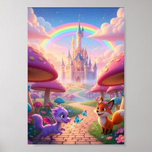 Märchenhaftes Regenbogen-Schloss-Fantasieposter Poster