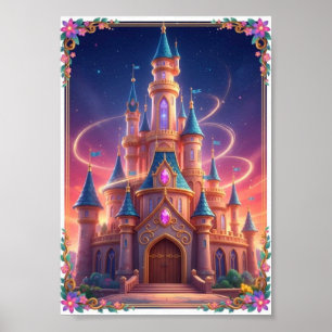 Märchenhaftes Regenbogen-Schloss Magisches Fantasy Poster