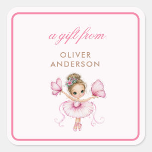 Märchenhaftes rosa Ballerina Mädchen Quadratischer Aufkleber