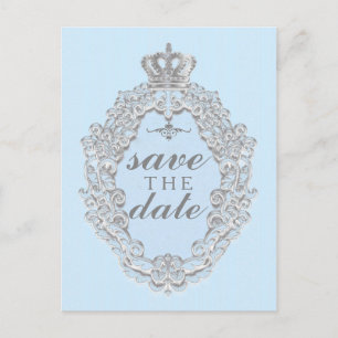 Märchenhaftes Vintage Blau Royal SAVE DATE Postkar Ankündigungspostkarte