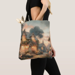 Märchenhaus bei Sonnenuntergang mit Rosen Tasche
