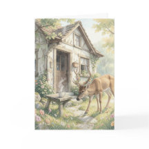 Märchenhaus-Grußkarte – Reh Wildblumen