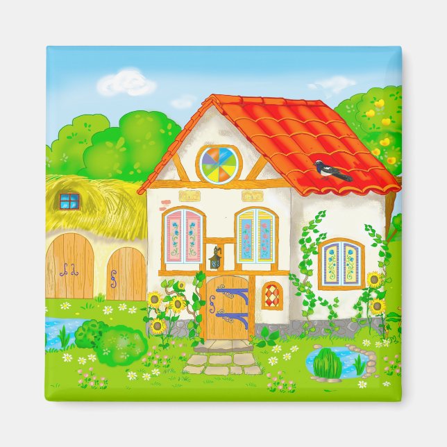 Märchenhaus mit rotem Cartoon und Patio Magnet (Vorne)