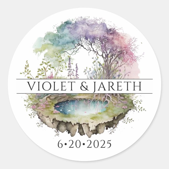 Märchenhochzeit in verzauberten Wäldern Runder Aufkleber (Vorderseite)