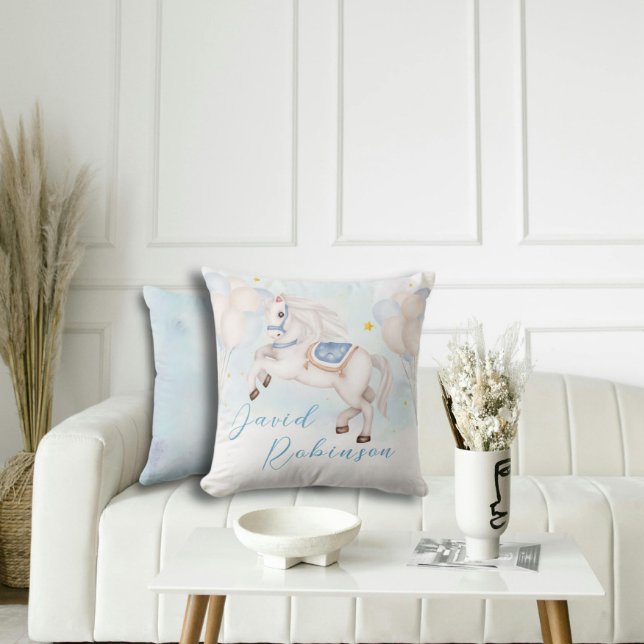 Märchenjunge Pony Blue Ballons Stars Kissen (Von Creator hochgeladen)