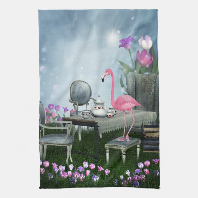 Märchenland-rosa Flamingo-Tee-Party-Küchen-Tuch Geschirrtuch (Vertikal)