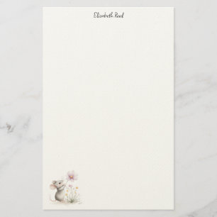 Märchenmaus pflückt eine rosa Wildblume Briefpapier