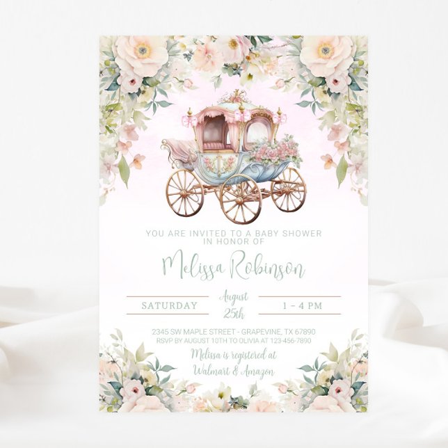 Märchenprinzessin Carriage Girl Einladung (Beautiful fairytale princess carriage baby shower invitation. Simply add your event details.)