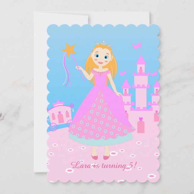 Märchenprinzessin in Pink-Birthaday-Party Einladung (Vorderseite)