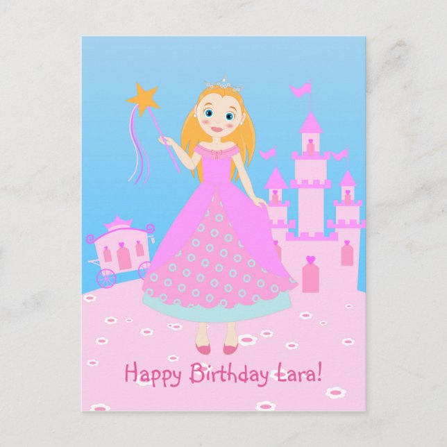 Märchenprinzessin in Pink-Birthaday-Party Postkarte (Vorderseite)