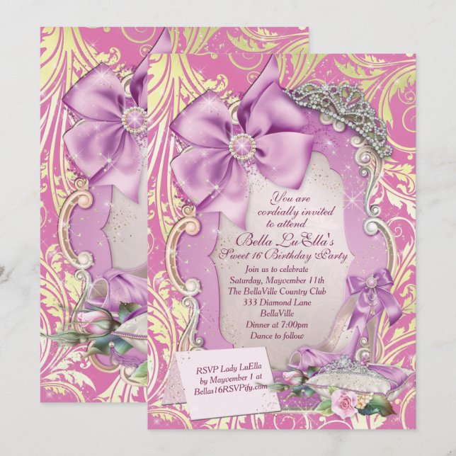 Märchenprinzessin Sweet 16 Einladung (Vorne/Hinten)