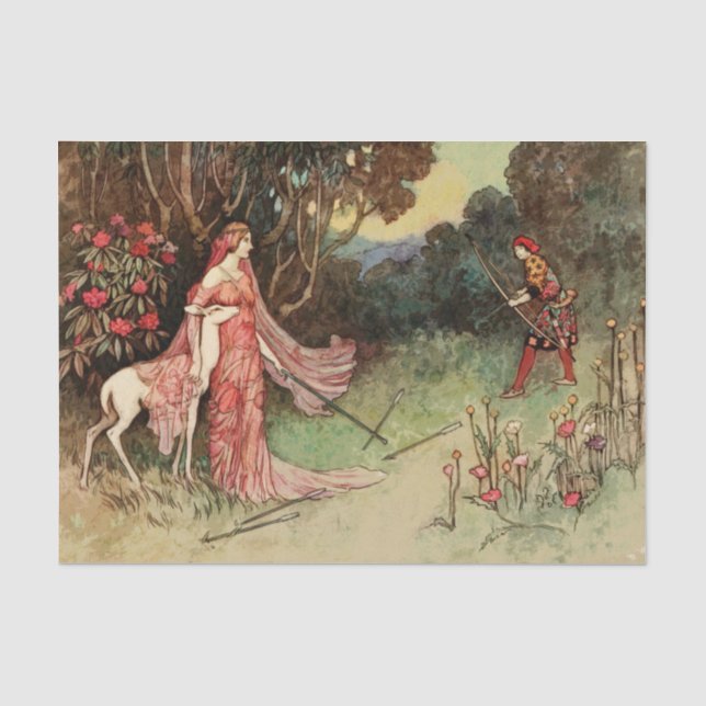 Märchenprinzessin und Weißwild Seidenpapier (Vorderseite)