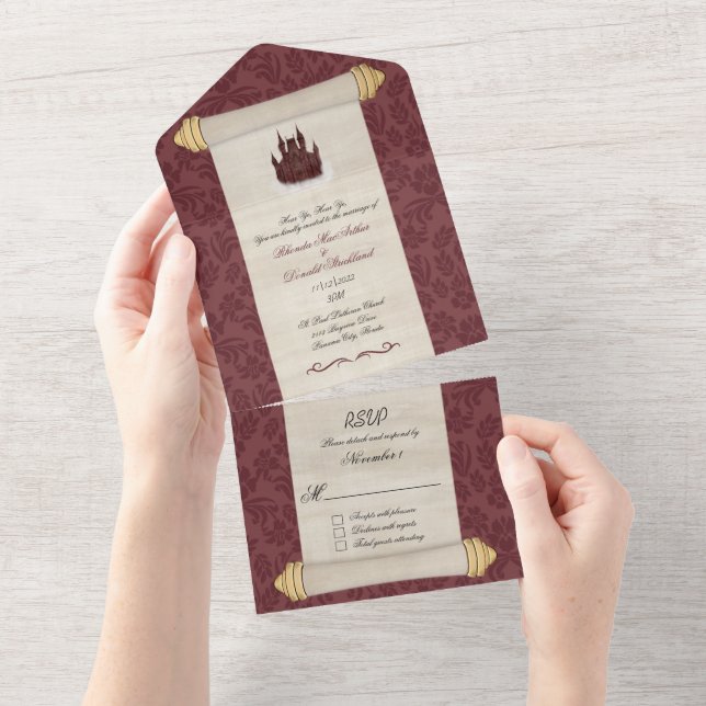 Märchenschloss Hochzeit All In One Einladung (Abreißen)