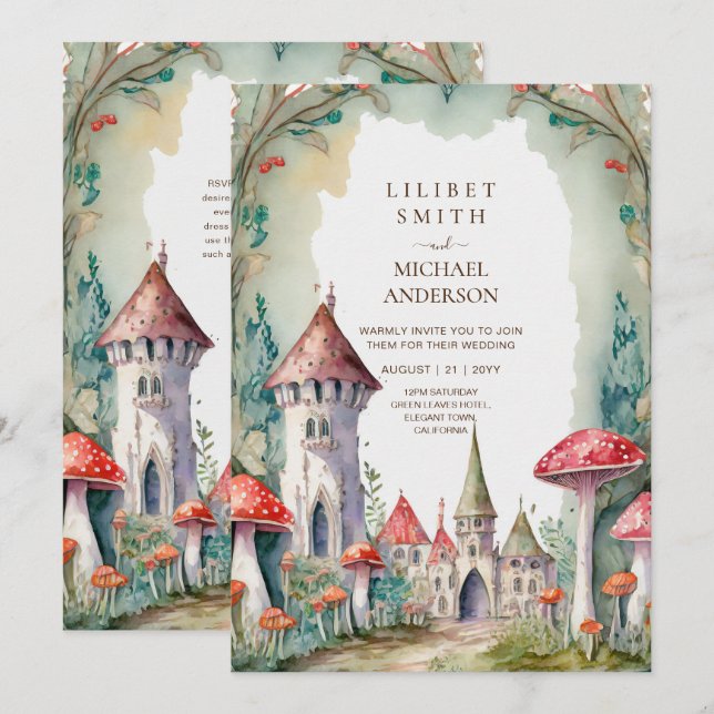 Märchenschloss Hochzeit Mushrooms Magie Einladung (Vorne/Hinten)