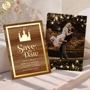 Märchenschloss-Hochzeit - Termin merken Gold Folieneinladung