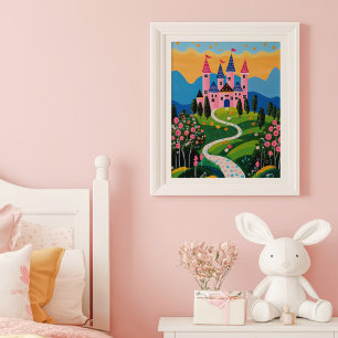Märchenschloss-Landschaft Kinderzimmer-Wandkunst Poster