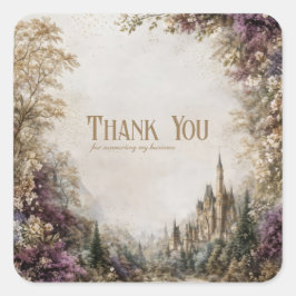 Märchenschloss Lila Blumen Vintage Wald Quadratischer Aufkleber