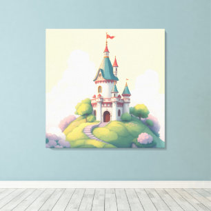Märchenschloss mit grünem Garten Leinwanddruck