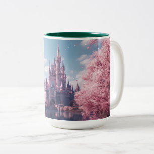 Märchenschloss-Tasse mit rosa Kirschblüten Zweifarbige Tasse