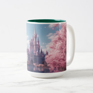 Märchenschloss-Tasse mit rosa Kirschblüten Zweifarbige Tasse