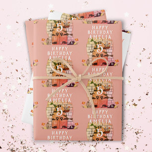 Märchentür-Blumen-Zeichnung Mädchen Alles Gute zum Geschenkpapier Set