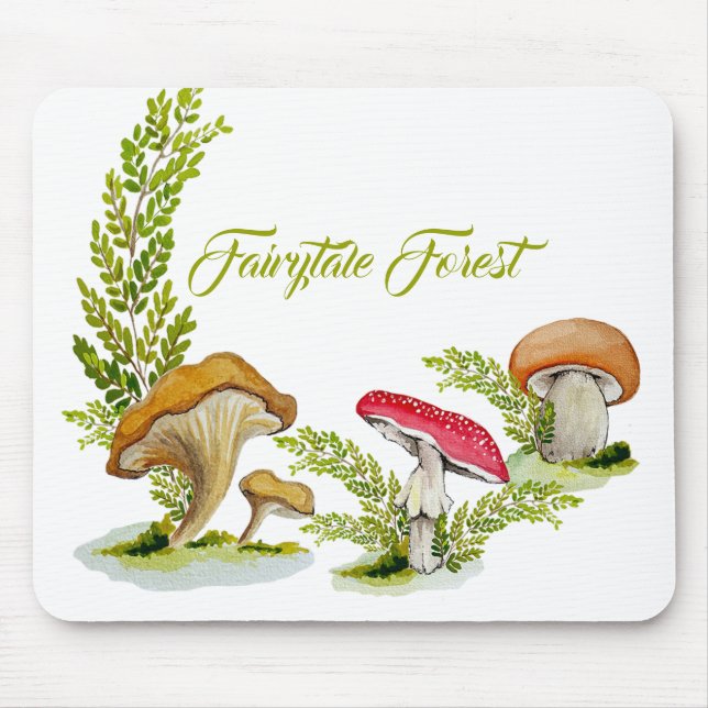Märchenwald Aquarell Set von Pilzen Mousepad (Vorne)