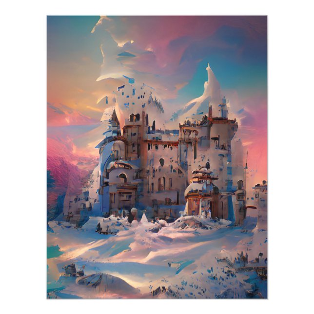 Märchenwelt, Winterschloss, Schneeschloss, Weihnac Fotodruck (Vorne)