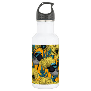 Märchenwren und Mohn in Gelb Edelstahlflasche